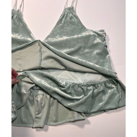 Aerie Layered Double Strap Crushed Velvet Subtle Crop Tank Mint Green Size Large - Picture 4 of 9